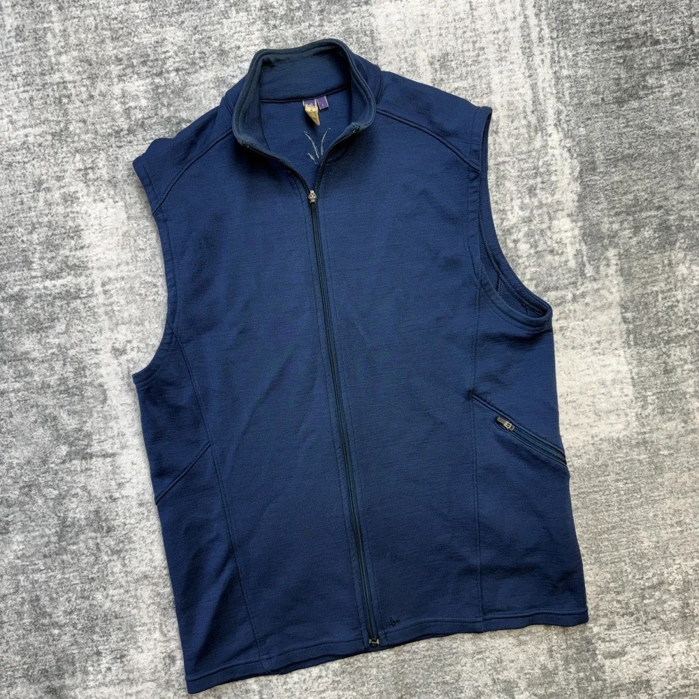 Ibex Vest Womens Large Blue Merino Wool Full Zip Lightweight Hiking Trail Travel